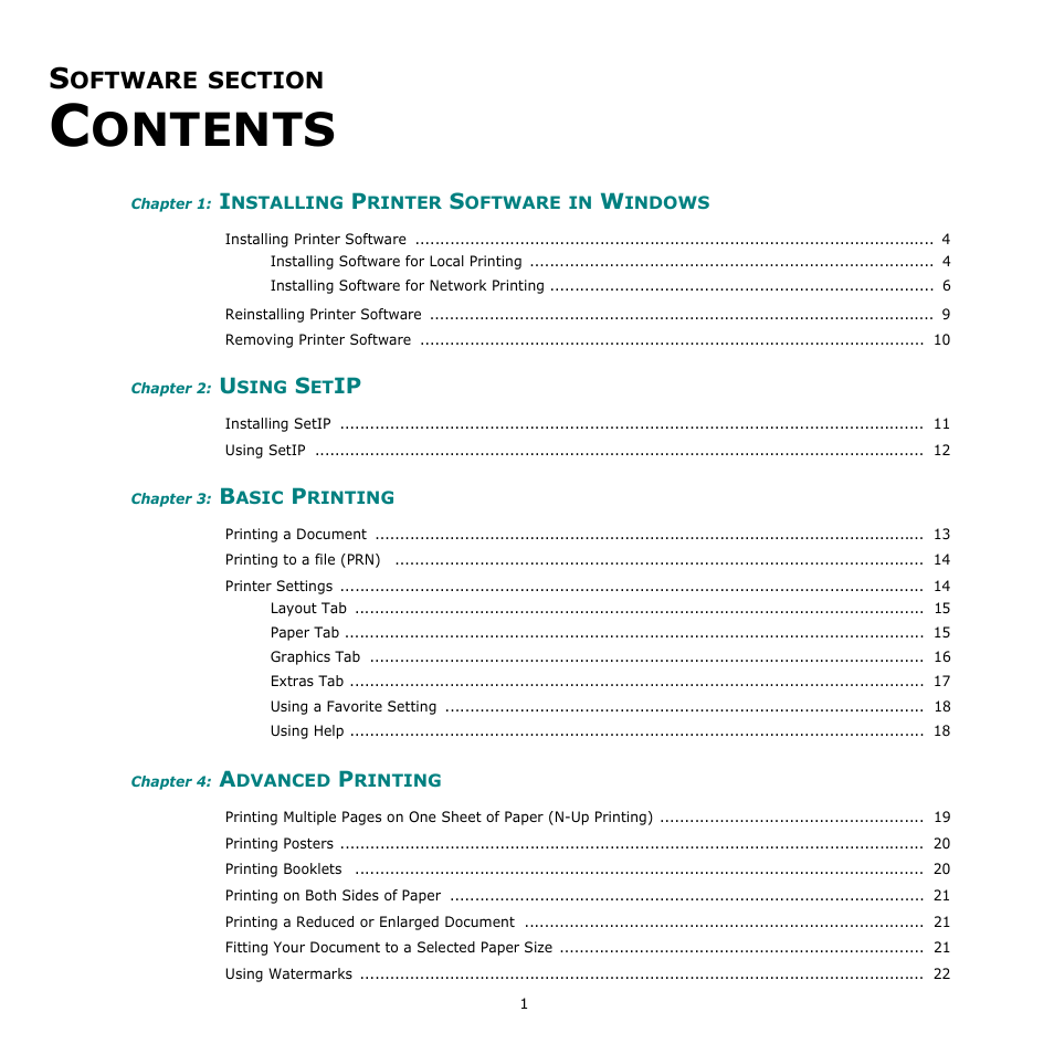 Software section contents, Ontents | Xerox Phaser 3300MFP User Manual | Page 105 / 148