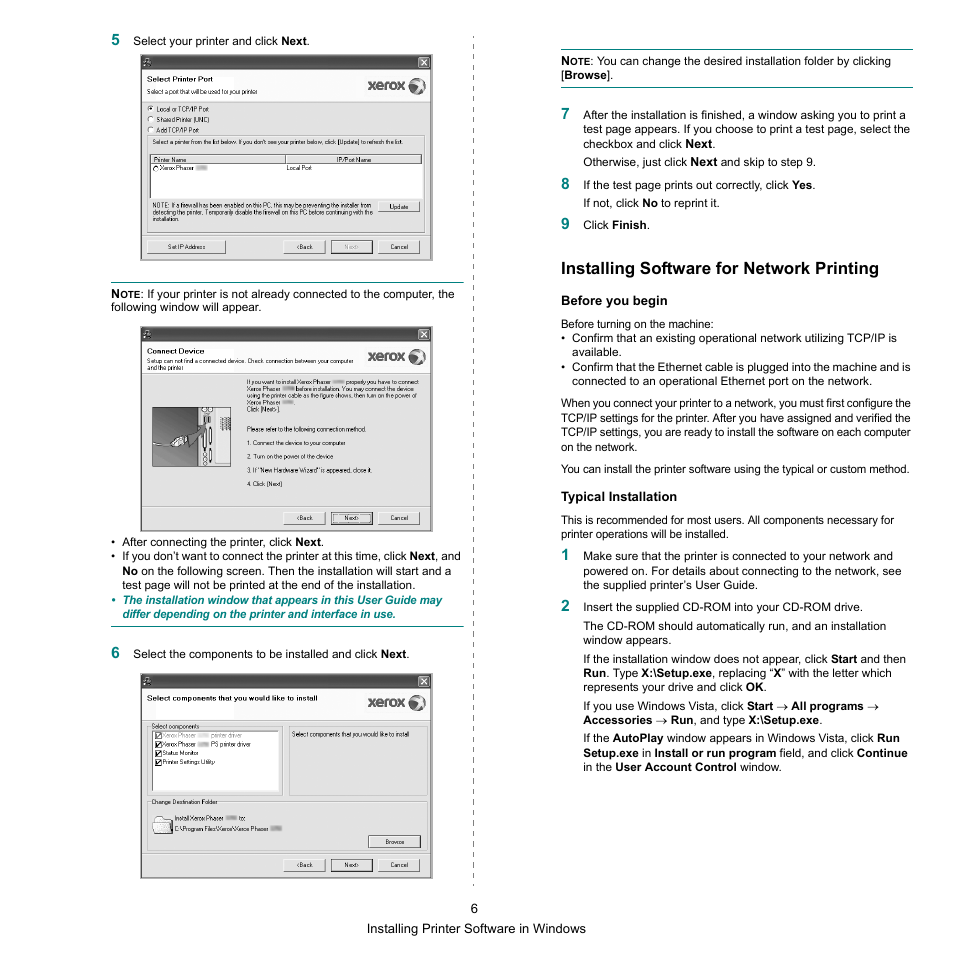 Installing software for network printing | Xerox Phaser 3300MFP User Manual | Page 110 / 148