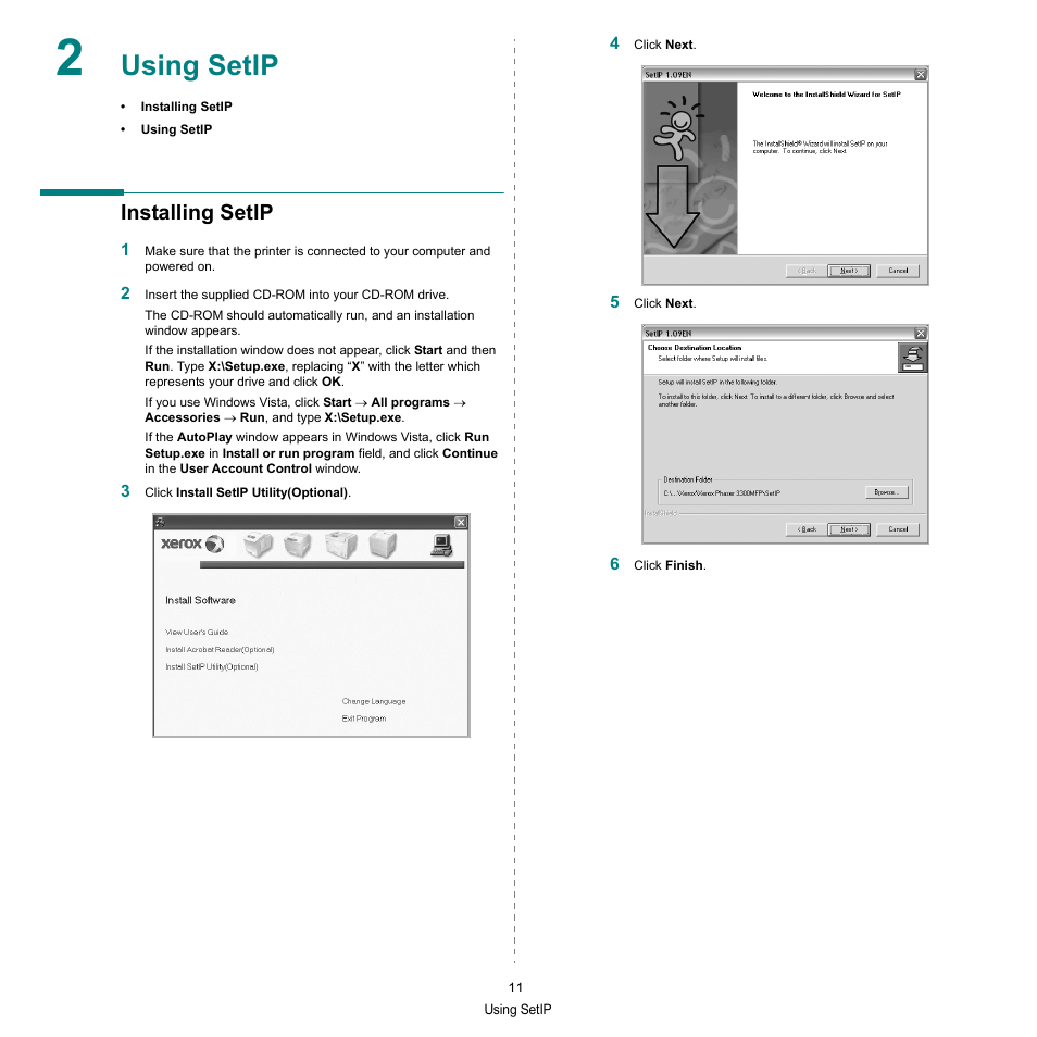 Using setip, Installing setip, Chapter 2 | Xerox Phaser 3300MFP User Manual | Page 115 / 148