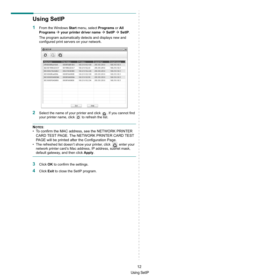 Using setip | Xerox Phaser 3300MFP User Manual | Page 116 / 148