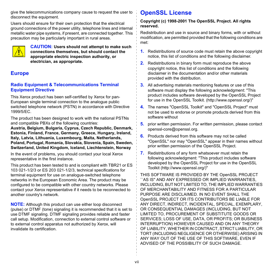 Openssl license | Xerox Phaser 3300MFP User Manual | Page 12 / 148