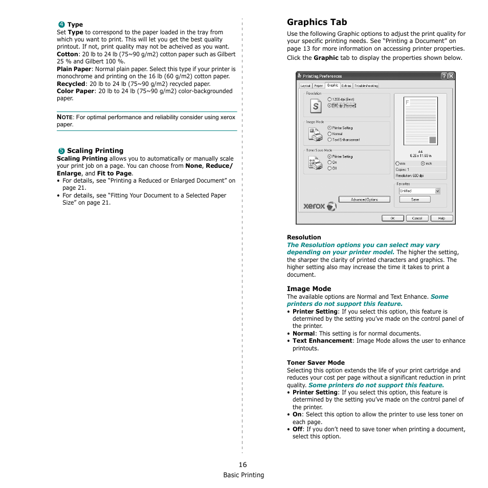 Graphics tab | Xerox Phaser 3300MFP User Manual | Page 120 / 148