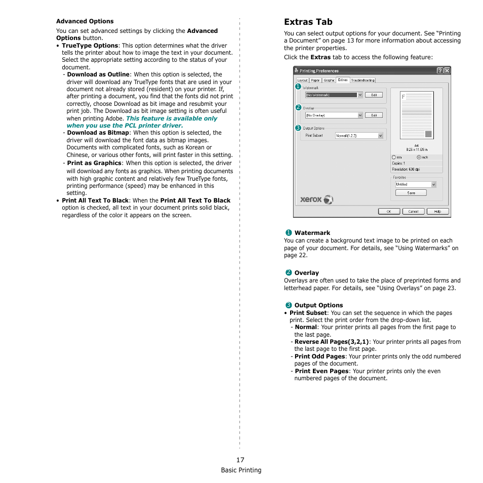 Extras tab | Xerox Phaser 3300MFP User Manual | Page 121 / 148