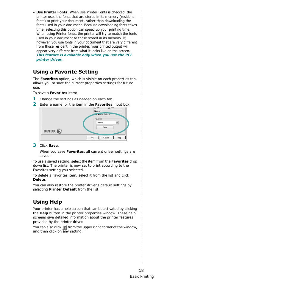 Using a favorite setting, Using help, Using a favorite setting using help | Using a favorite setting - using help | Xerox Phaser 3300MFP User Manual | Page 122 / 148