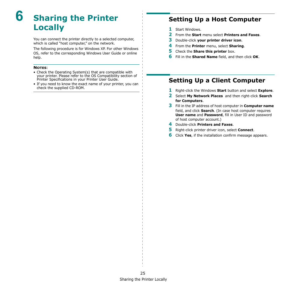 Sharing the printer locally, Setting up a host computer, Setting up a client computer | Chapter 6 | Xerox Phaser 3300MFP User Manual | Page 129 / 148