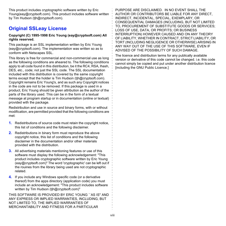 Original ssleay license | Xerox Phaser 3300MFP User Manual | Page 13 / 148