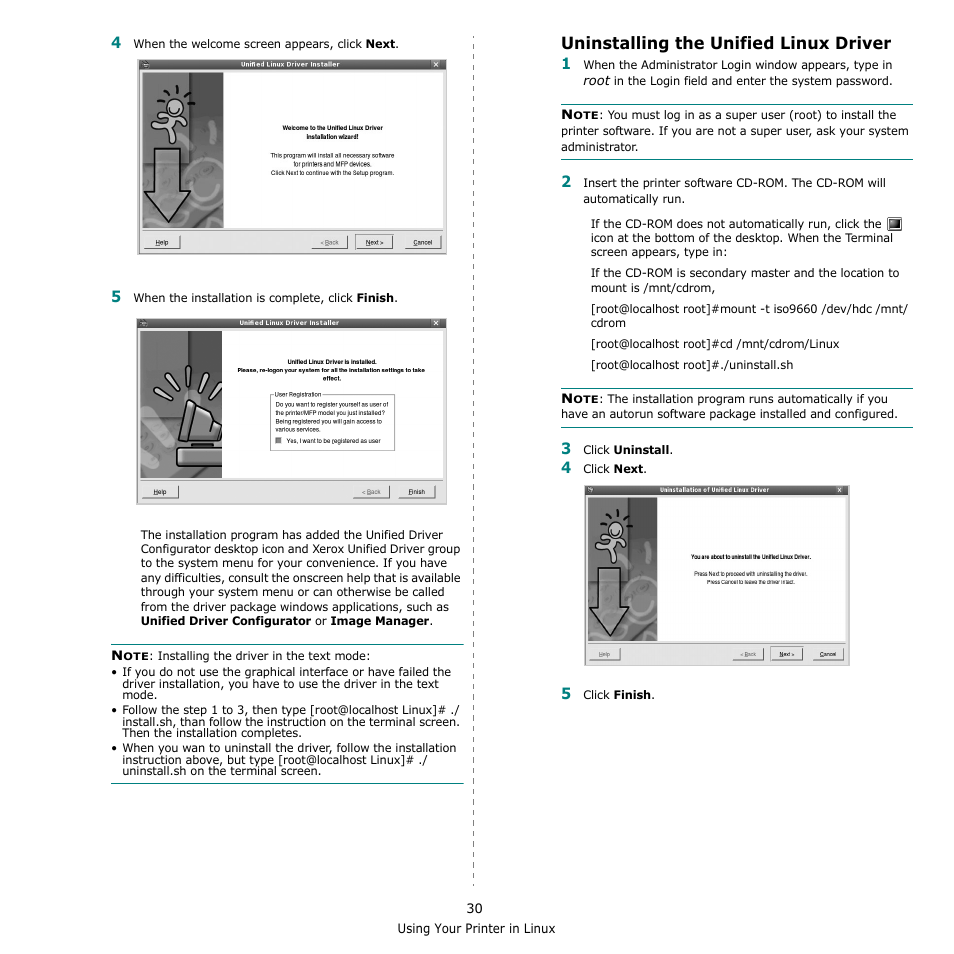 Uninstalling the unified linux driver | Xerox Phaser 3300MFP User Manual | Page 134 / 148