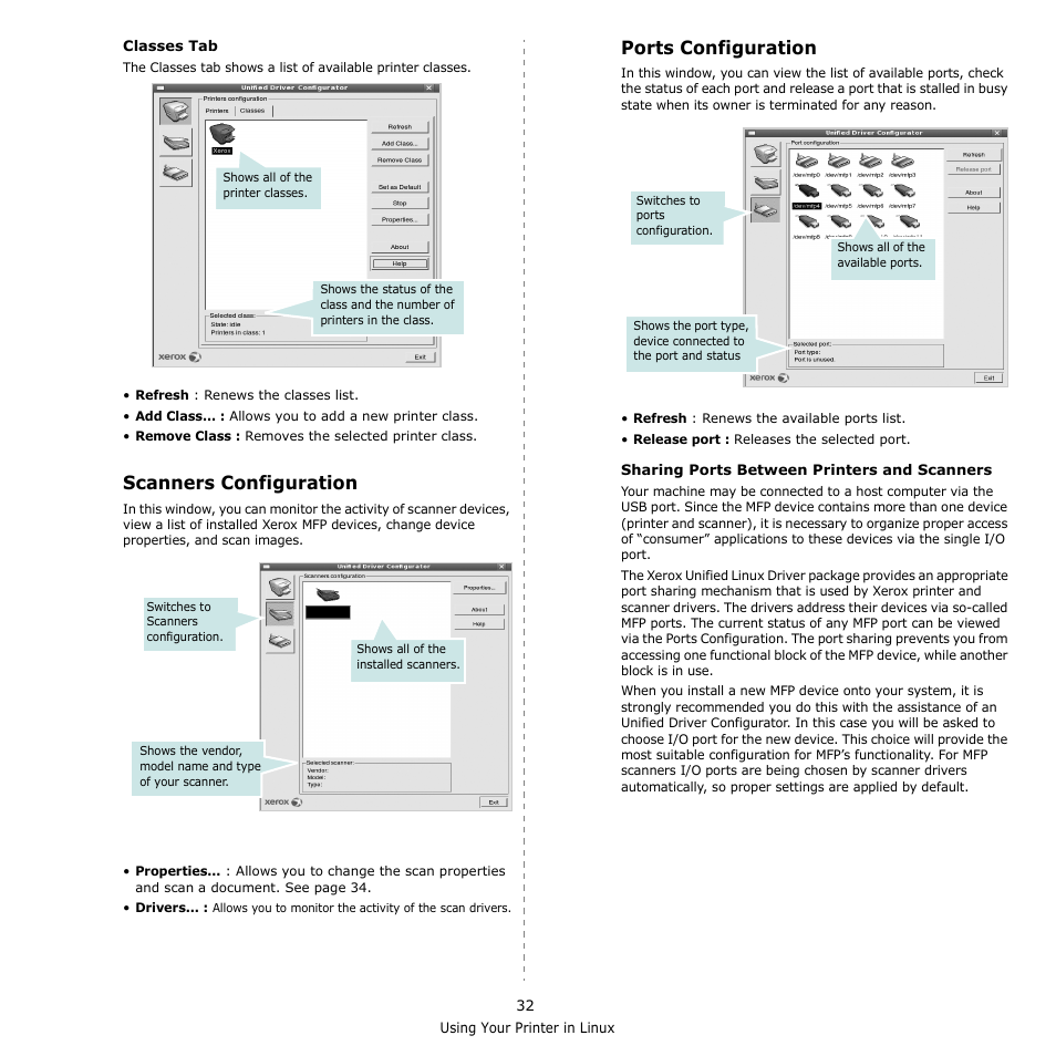 Scanners configuration, Ports configuration, Scanners configuration ports configuration | Xerox Phaser 3300MFP User Manual | Page 136 / 148