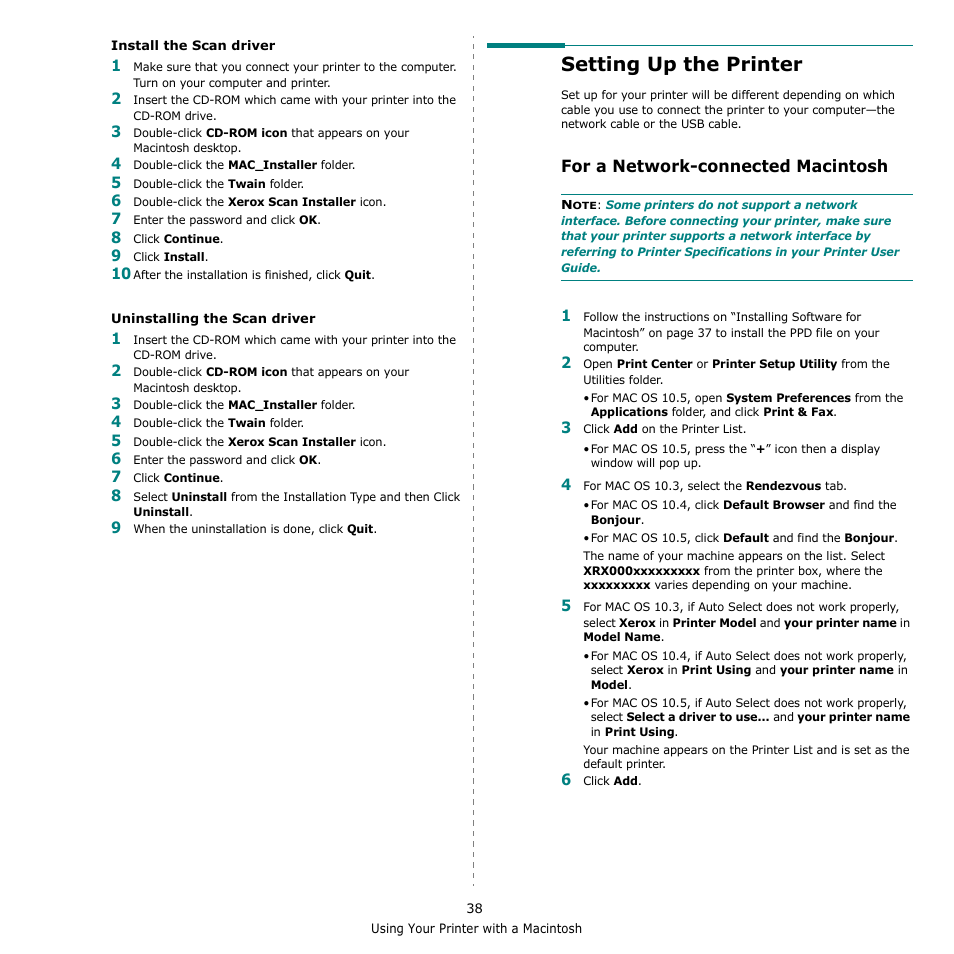 Setting up the printer, For a network-connected macintosh, E “setting up the printer | Xerox Phaser 3300MFP User Manual | Page 142 / 148