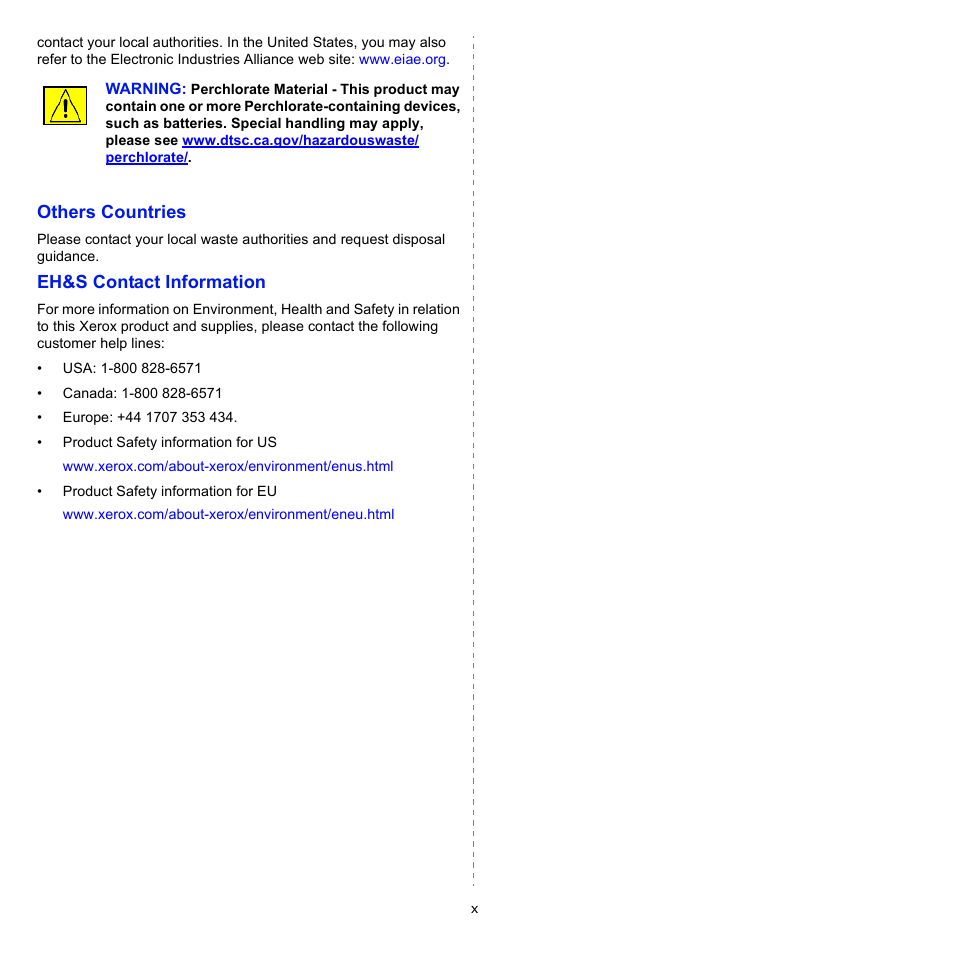 Others countries, Eh&s contact information | Xerox Phaser 3300MFP User Manual | Page 15 / 148