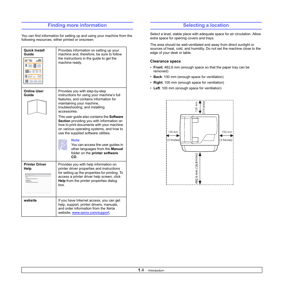 Finding more information, Selecting a location, Finding more information selecting a location | Xerox Phaser 3300MFP User Manual | Page 19 / 148