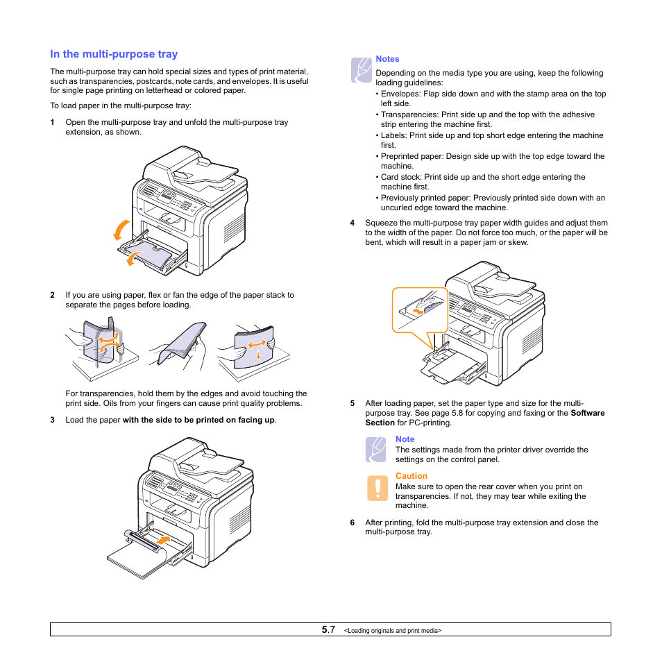 In the multi-purpose tray | Xerox Phaser 3300MFP User Manual | Page 36 / 148