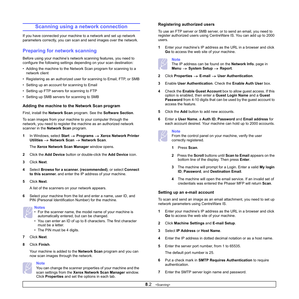 Scanning using a network connection, Preparing for network scanning | Xerox Phaser 3300MFP User Manual | Page 45 / 148