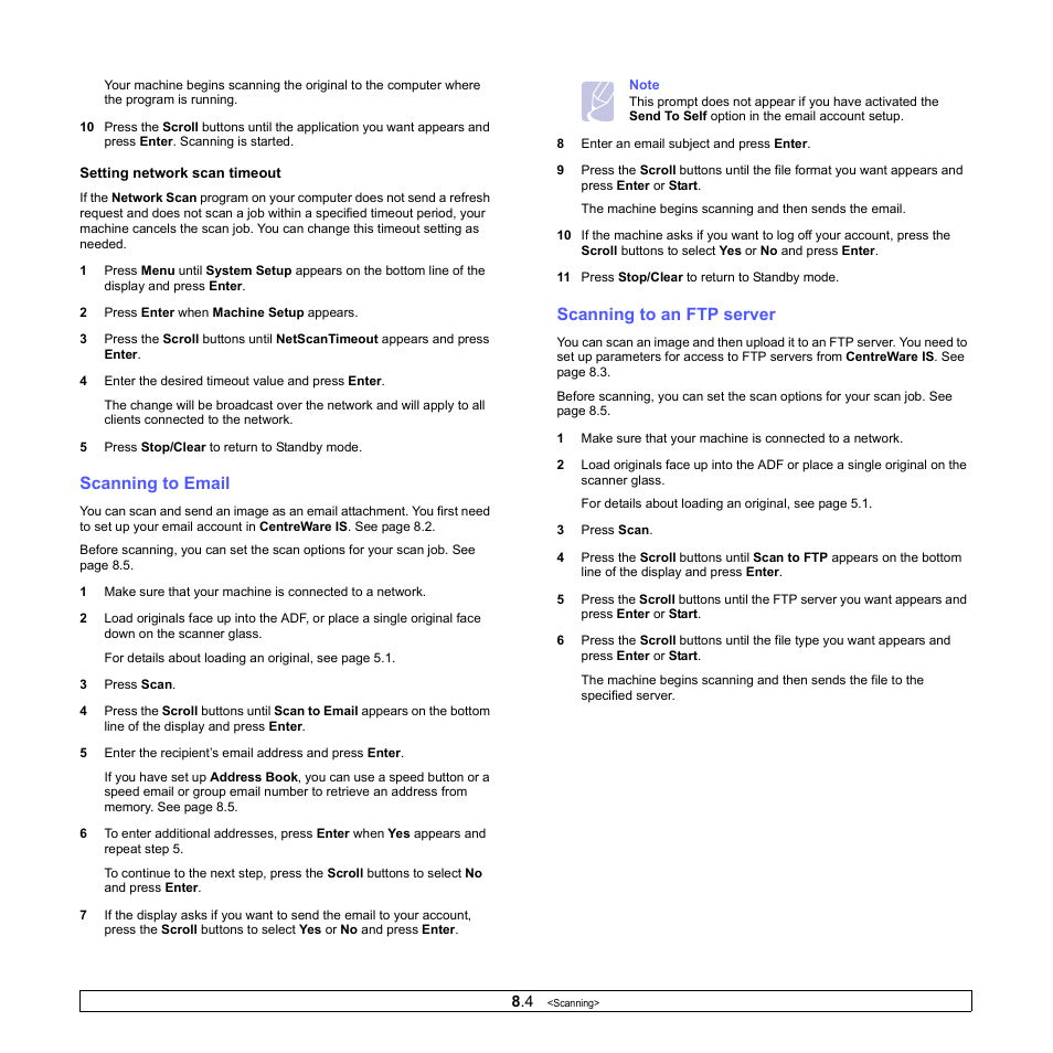 Scanning to email, Scanning to an ftp server, E 8.4 | Xerox Phaser 3300MFP User Manual | Page 47 / 148