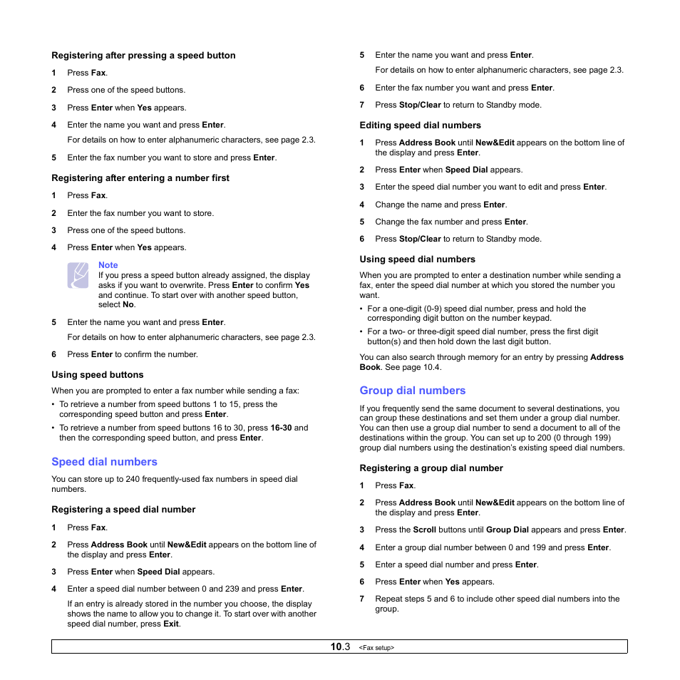 Speed dial numbers, Group dial numbers | Xerox Phaser 3300MFP User Manual | Page 63 / 148