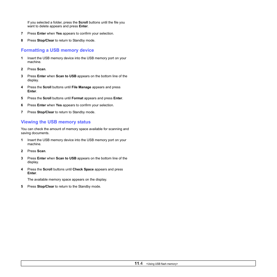 Formatting a usb memory device, Viewing the usb memory status | Xerox Phaser 3300MFP User Manual | Page 68 / 148