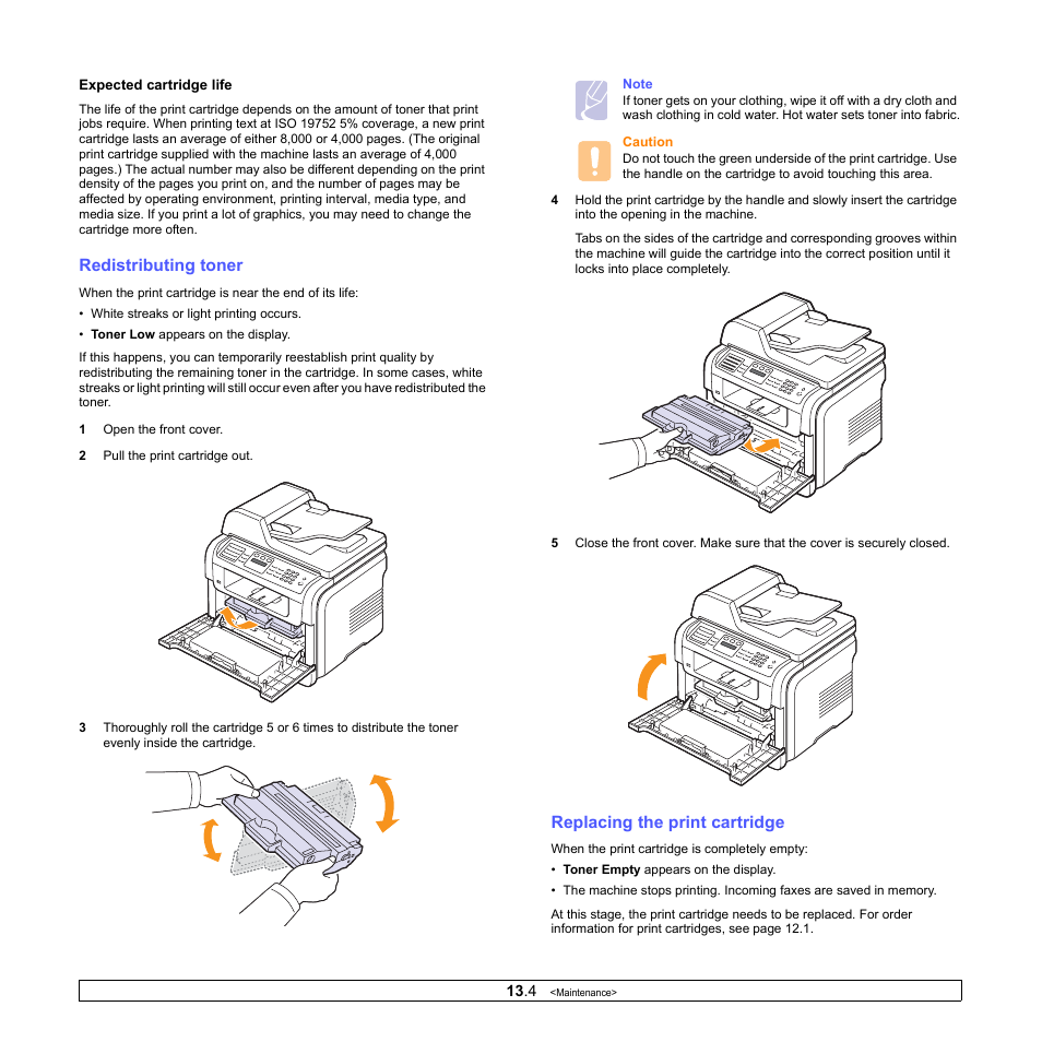 Redistributing toner, Replacing the print cartridge | Xerox Phaser 3300MFP User Manual | Page 73 / 148