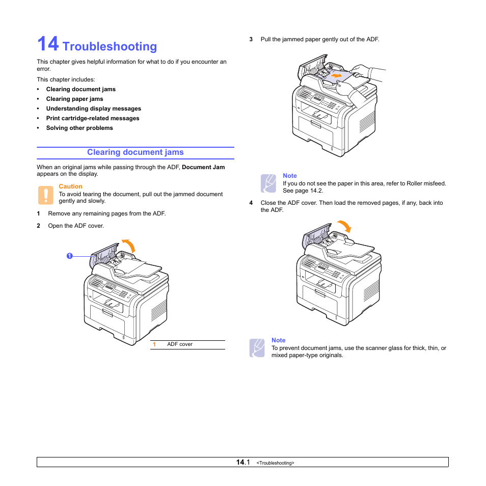 Troubleshooting, Clearing document jams | Xerox Phaser 3300MFP User Manual | Page 78 / 148