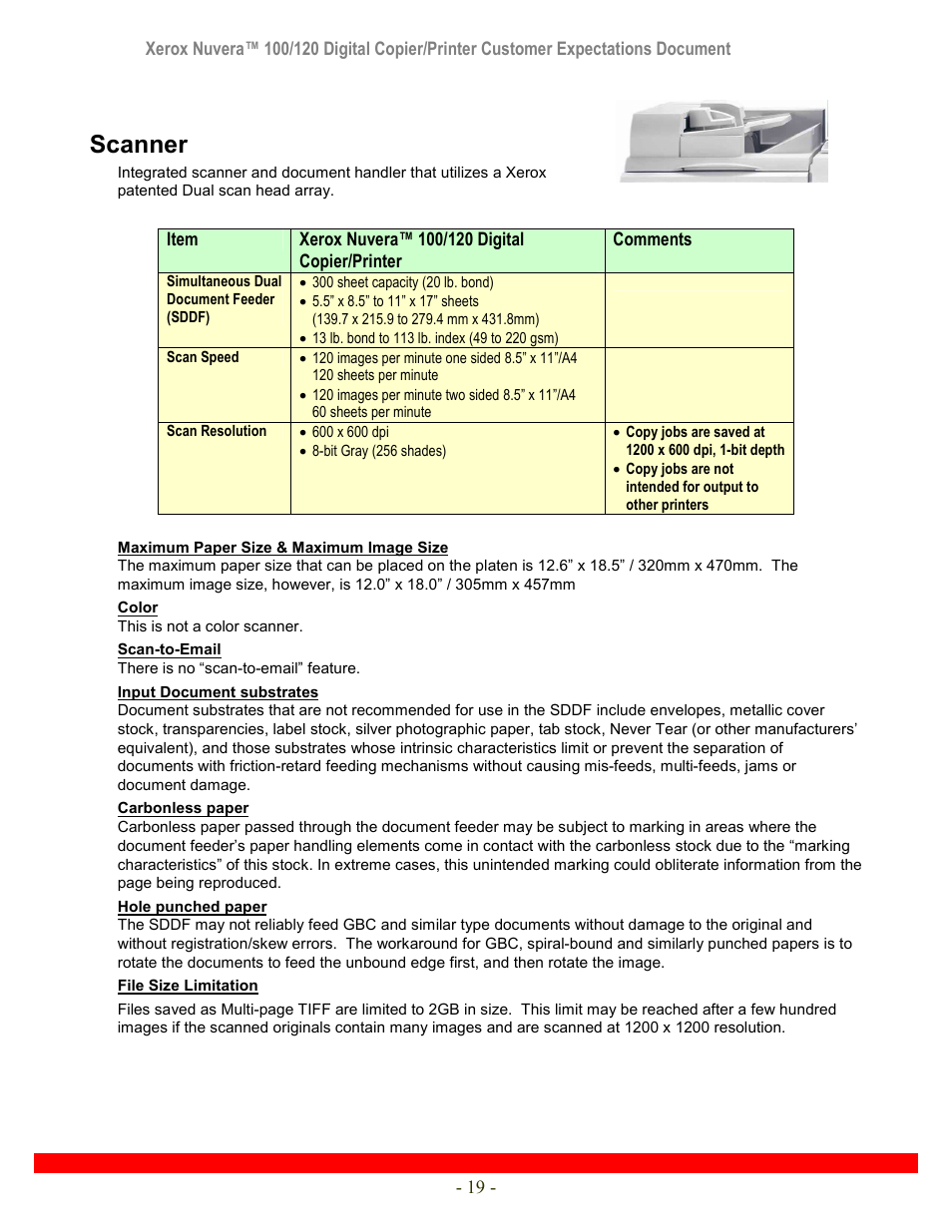 Scanner | Xerox Nuvera 120 User Manual | Page 19 / 34