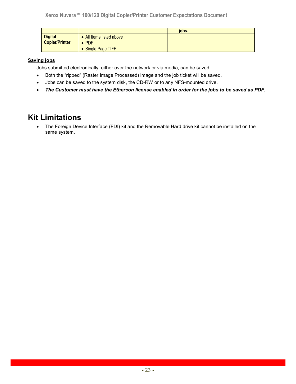 Kit limitations | Xerox Nuvera 120 User Manual | Page 23 / 34