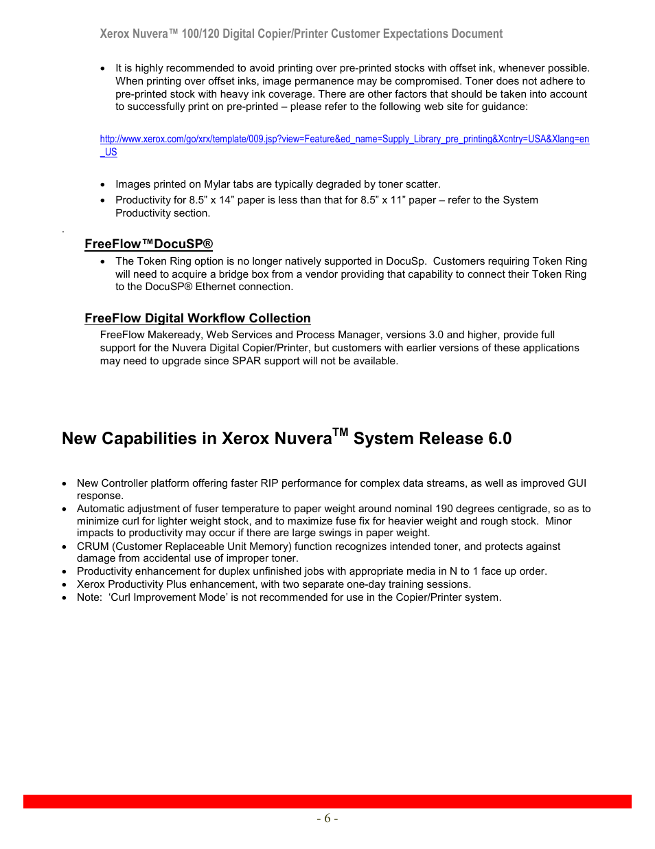 New capabilities in xerox nuvera, System release 6.0 | Xerox Nuvera 120 User Manual | Page 6 / 34