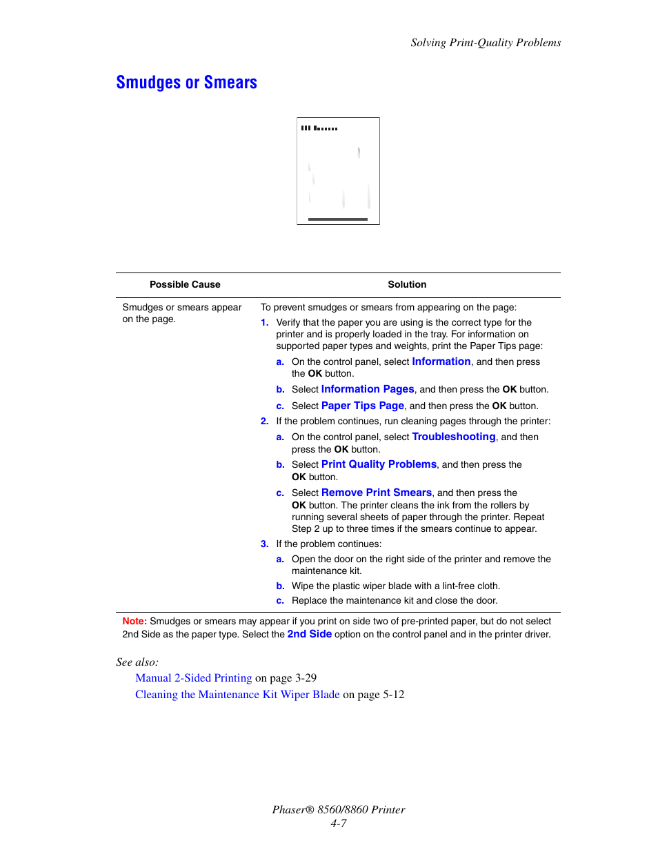 Smudges or smears, Smudges or smears -7 | Xerox 8560 User Manual | Page 104 / 167