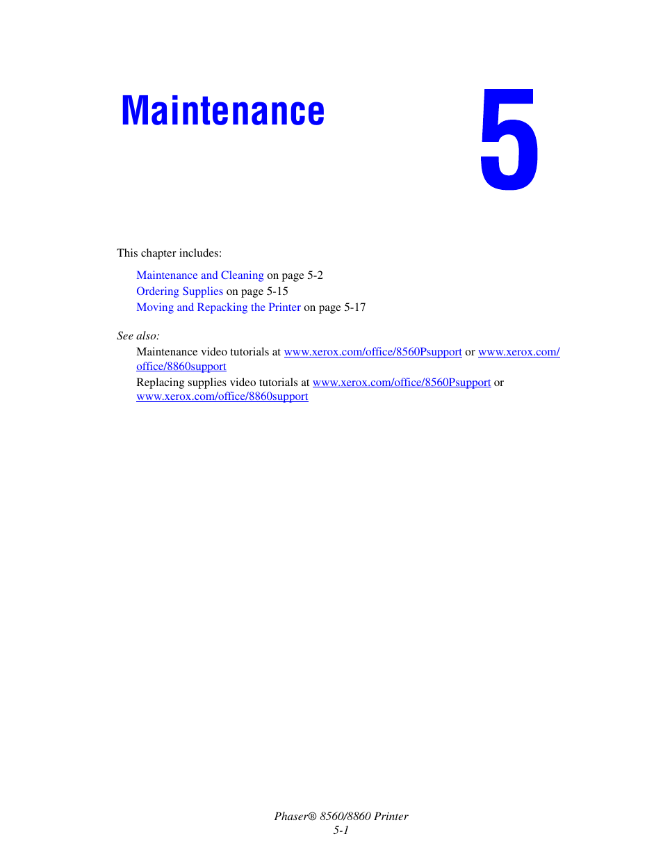 Maintenance | Xerox 8560 User Manual | Page 109 / 167