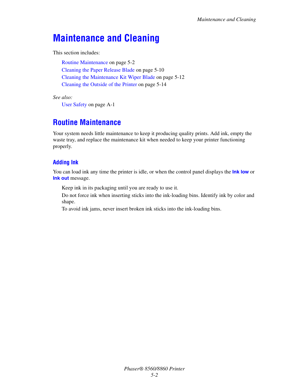 Maintenance and cleaning, Routine maintenance, Maintenance and cleaning -2 | Routine maintenance -2 | Xerox 8560 User Manual | Page 110 / 167