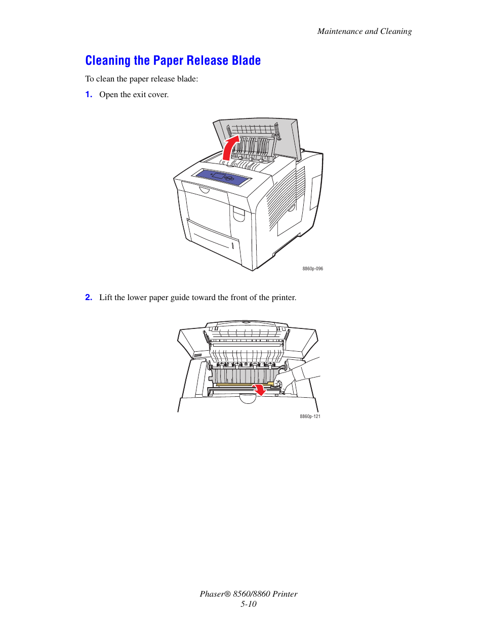 Cleaning the paper release blade, Cleaning the paper release blade -10 | Xerox 8560 User Manual | Page 118 / 167