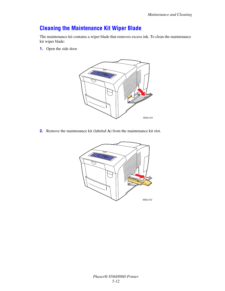 Cleaning the maintenance kit wiper blade, Cleaning the maintenance kit wiper blade -12 | Xerox 8560 User Manual | Page 120 / 167