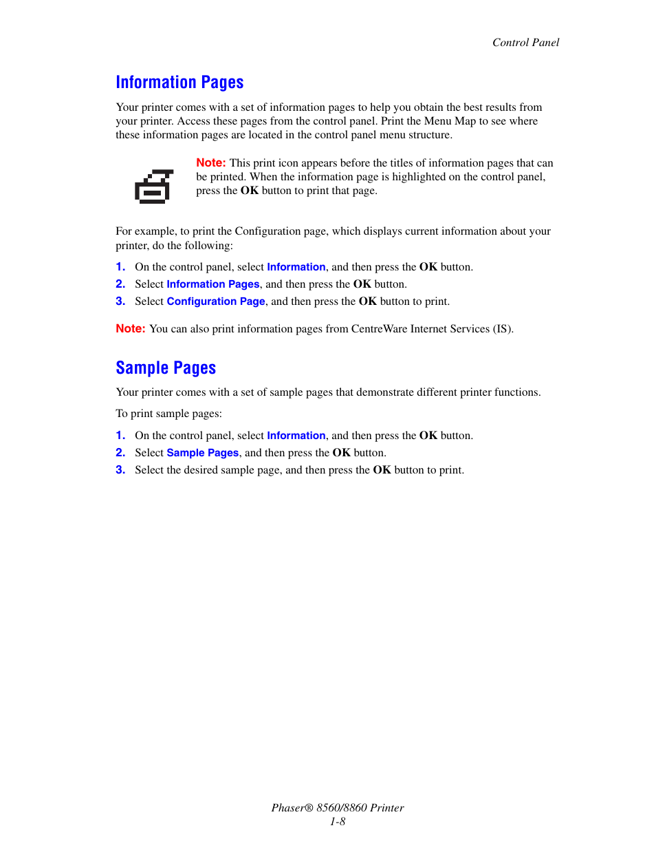 Information pages, Sample pages | Xerox 8560 User Manual | Page 13 / 167