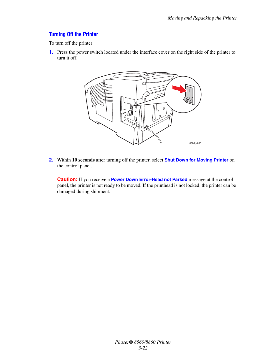 Turning off the printer | Xerox 8560 User Manual | Page 130 / 167