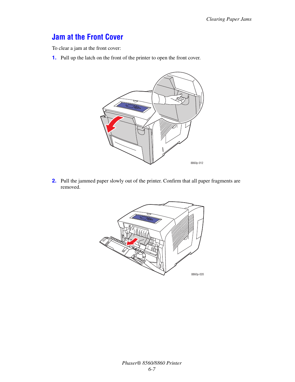 Jam at the front cover, Jam at the front cover -7 | Xerox 8560 User Manual | Page 139 / 167