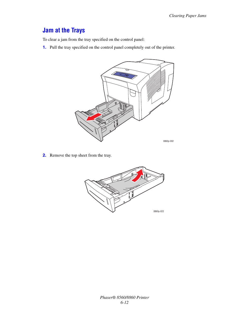 Jam at the trays, Jam at the trays -12 | Xerox 8560 User Manual | Page 144 / 167