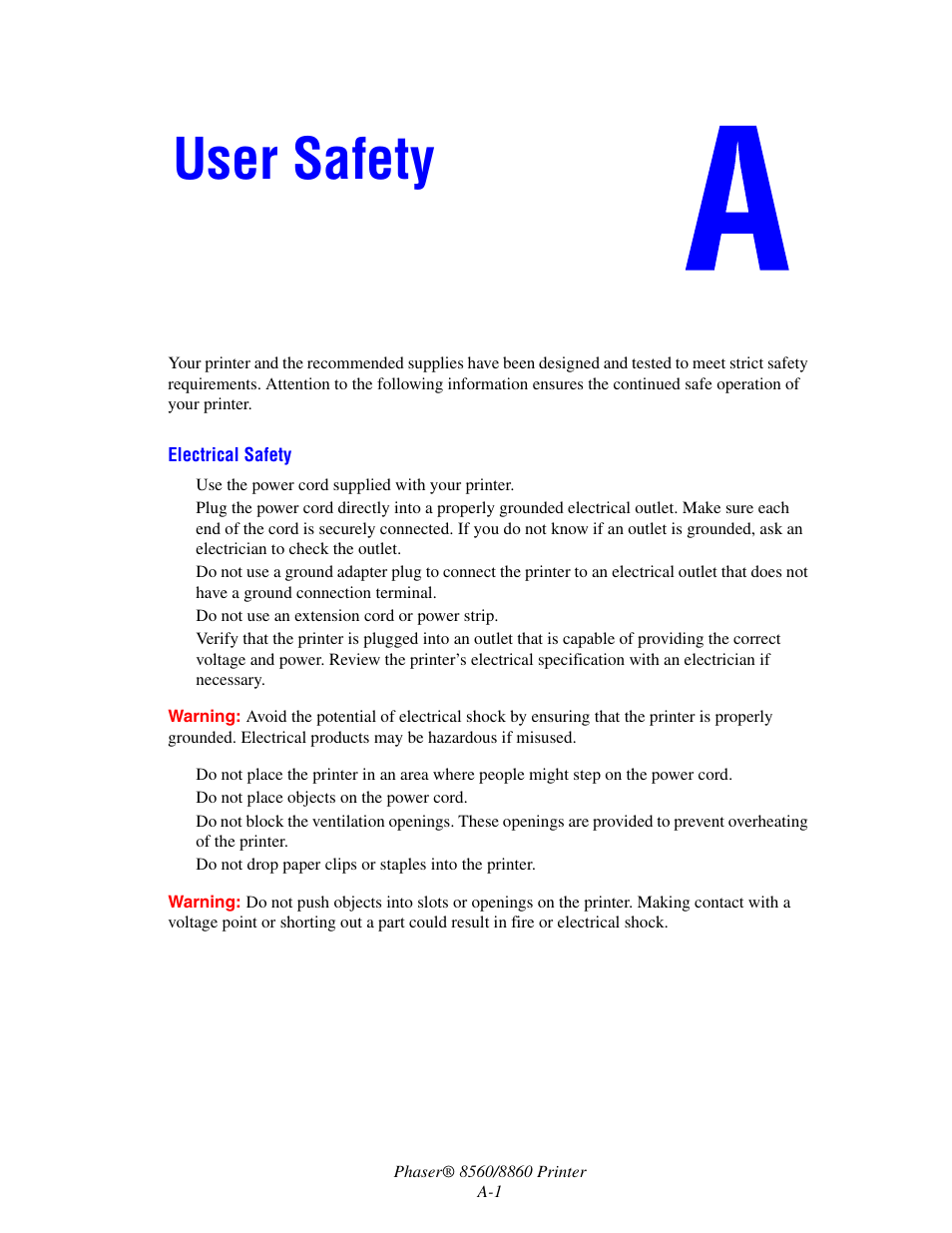 User safety | Xerox 8560 User Manual | Page 153 / 167