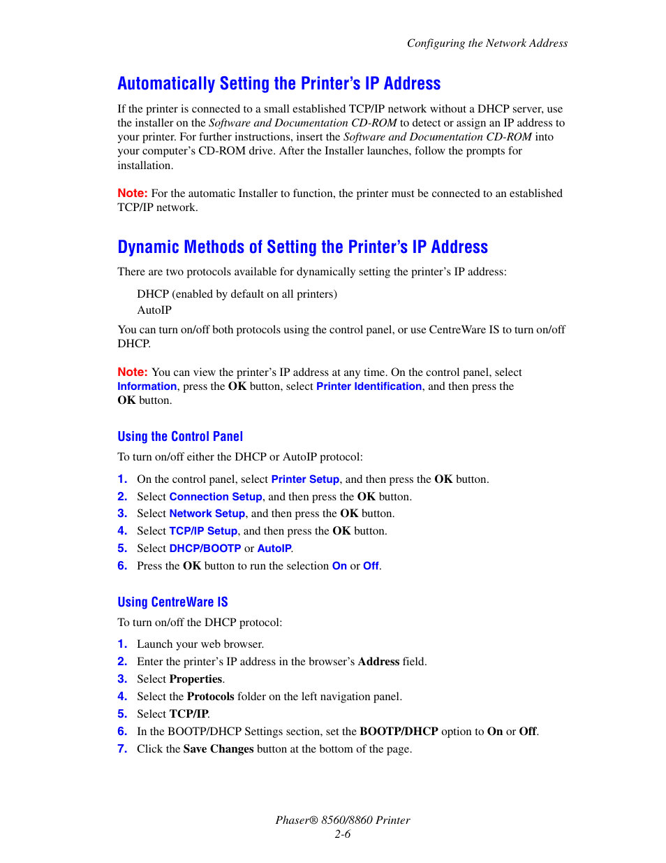 Automatically setting the printer’s ip address | Xerox 8560 User Manual | Page 23 / 167