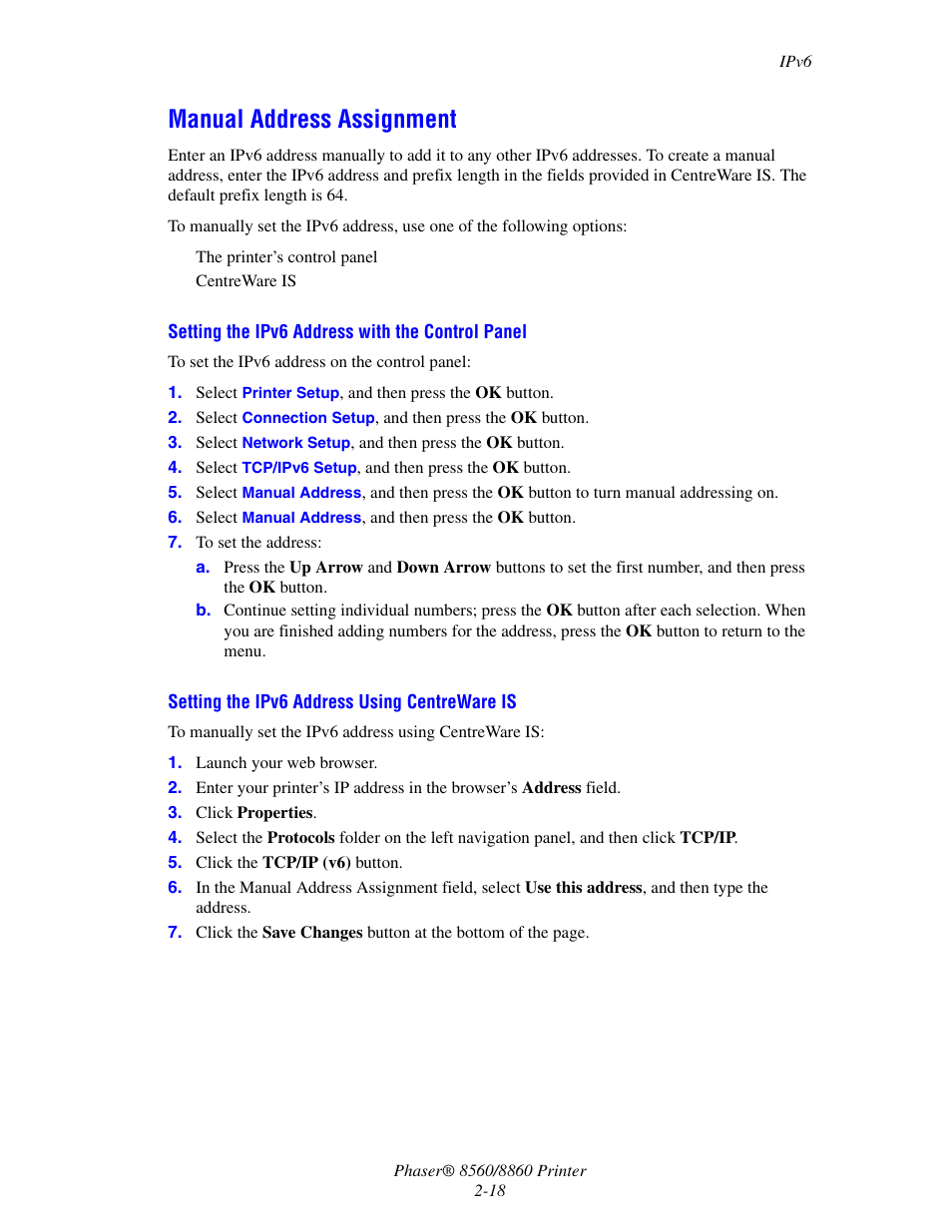 Manual address assignment, Manual address assignment -18 | Xerox 8560 User Manual | Page 35 / 167