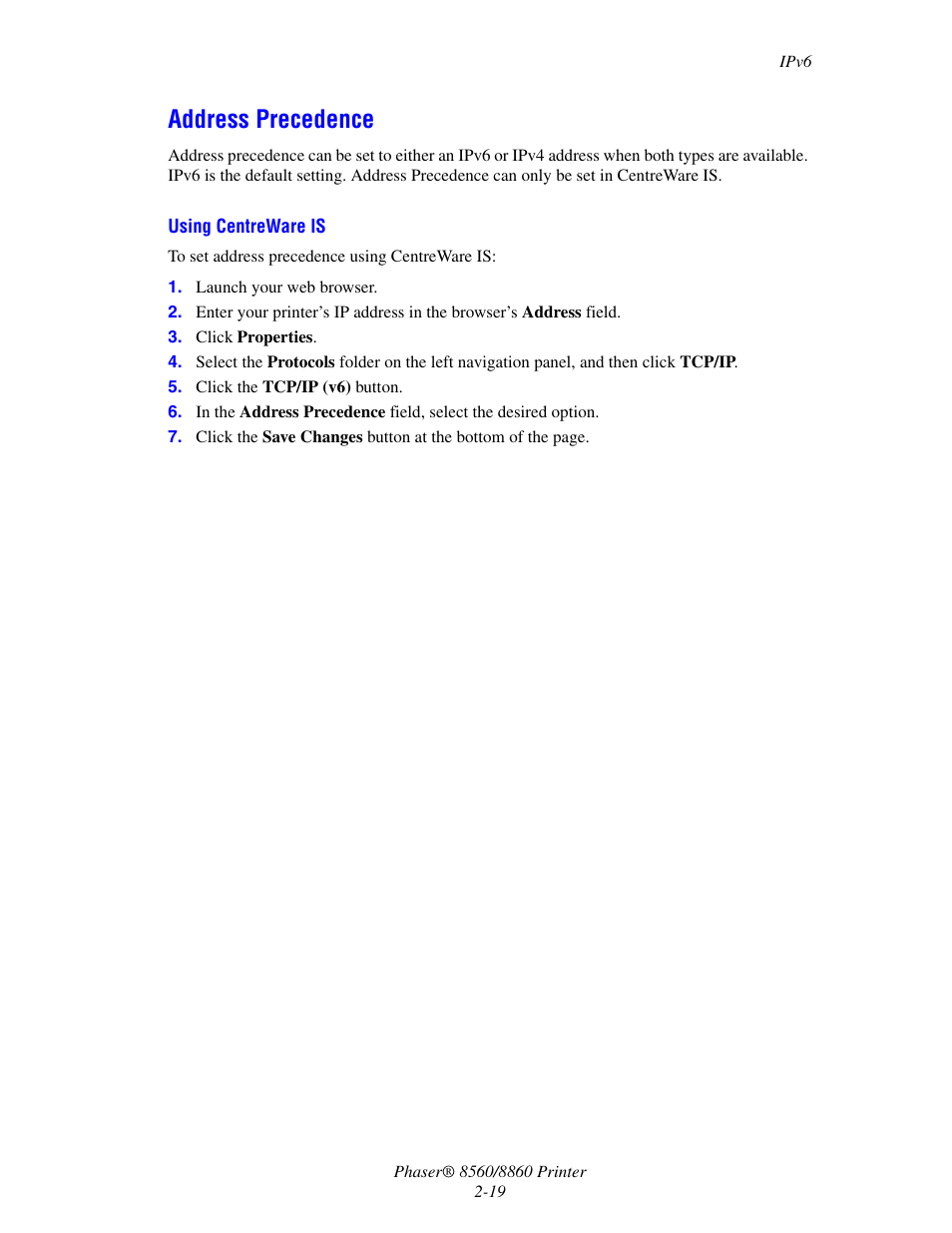 Address precedence, Address precedence -19 | Xerox 8560 User Manual | Page 36 / 167