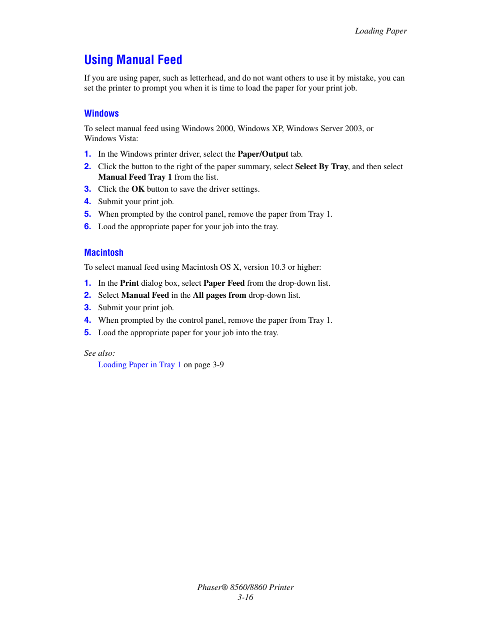 Using manual feed, Using manual feed -16 | Xerox 8560 User Manual | Page 52 / 167