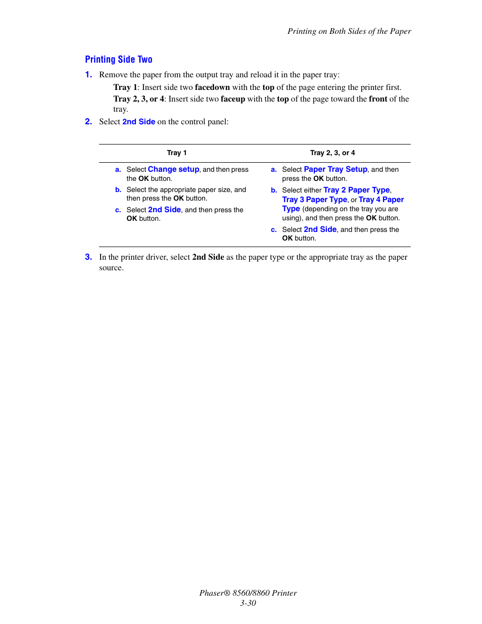 Printing side two | Xerox 8560 User Manual | Page 66 / 167