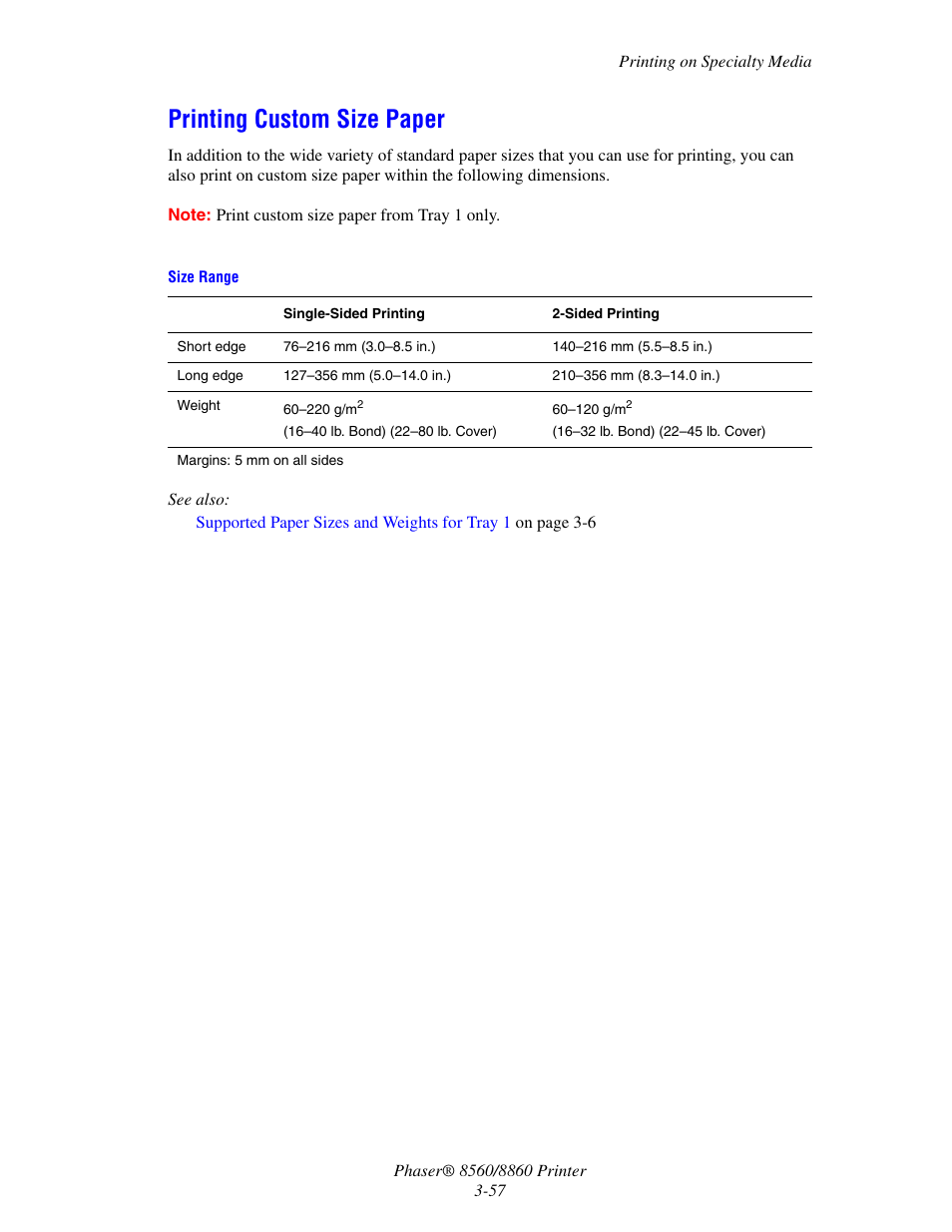 Printing custom size paper, Printing custom size paper -57 | Xerox 8560 User Manual | Page 93 / 167