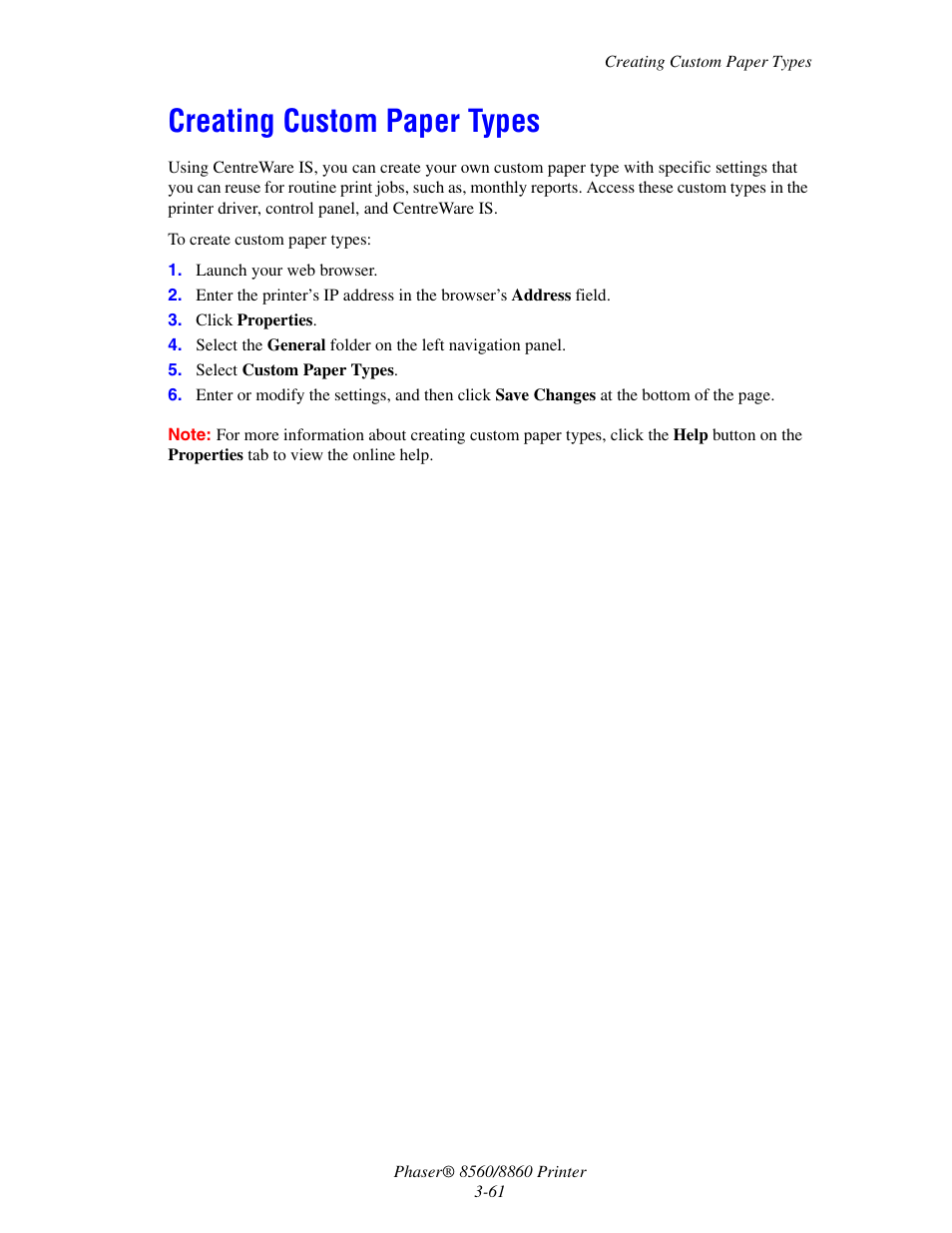 Creating custom paper types, Creating custom paper types -61 | Xerox 8560 User Manual | Page 97 / 167