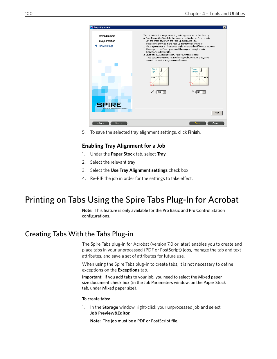 Enabling tray alignment for a job, Creating tabs with the tabs plug-in | Xerox 242 User Manual | Page 108 / 262