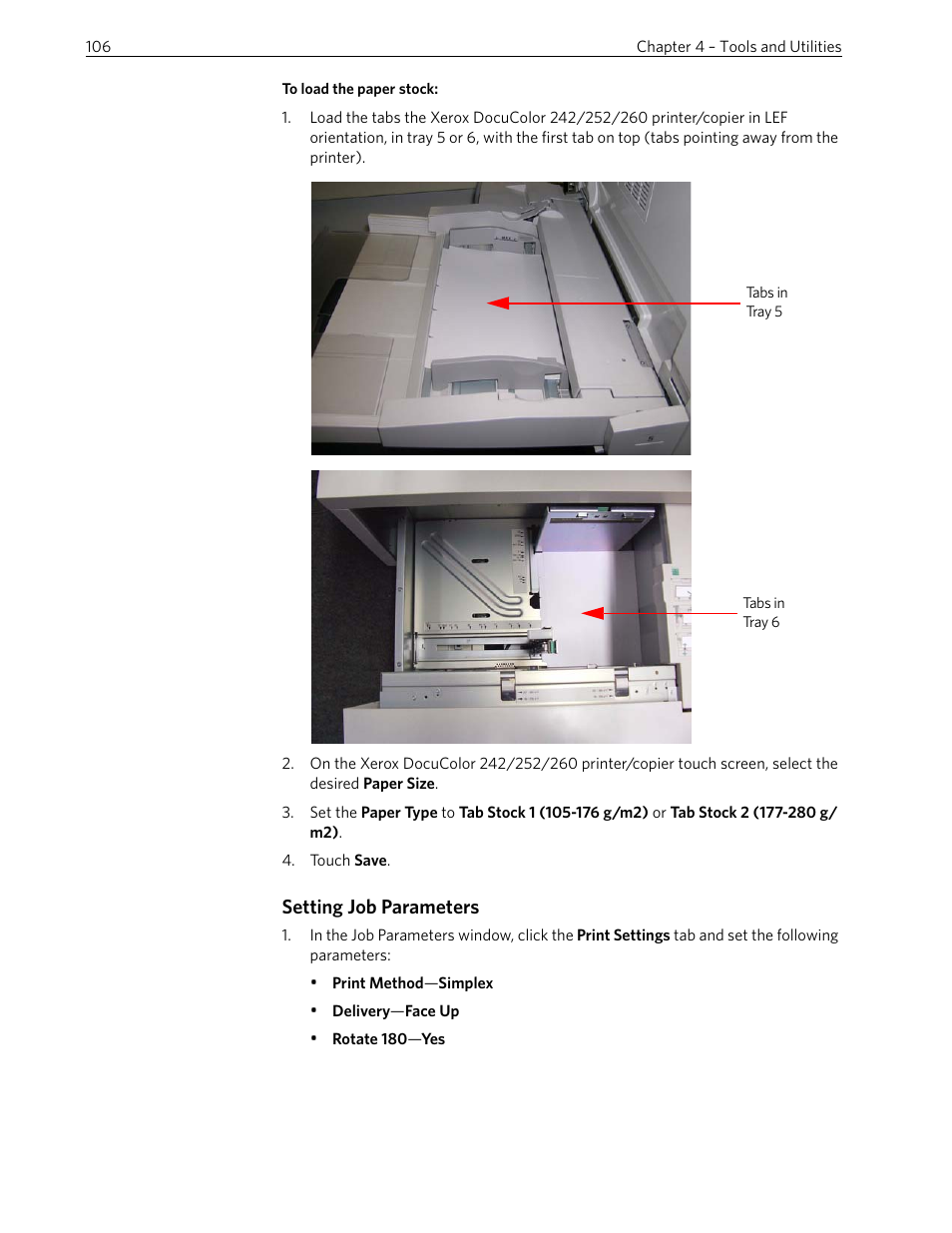 Setting job parameters | Xerox 242 User Manual | Page 114 / 262