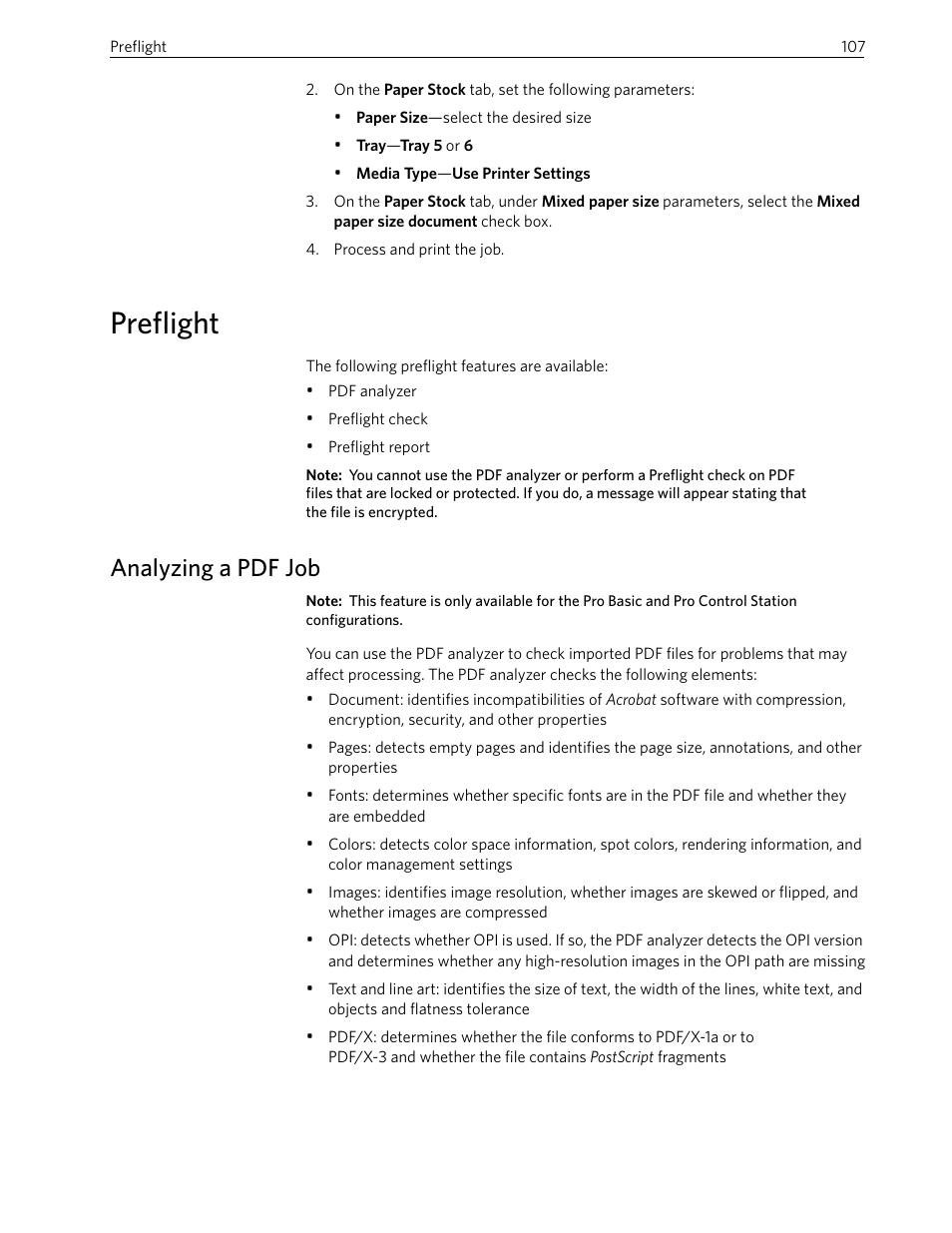 Preflight, Analyzing a pdf job | Xerox 242 User Manual | Page 115 / 262