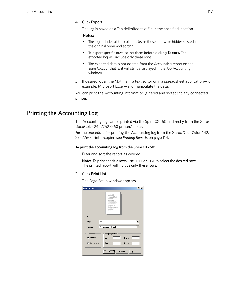 Printing the accounting log | Xerox 242 User Manual | Page 125 / 262