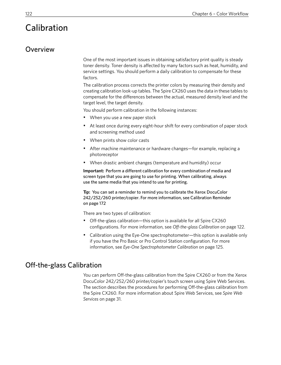 Calibration, Overview, Off-the-glass calibration | Overview off-the-glass calibration | Xerox 242 User Manual | Page 130 / 262