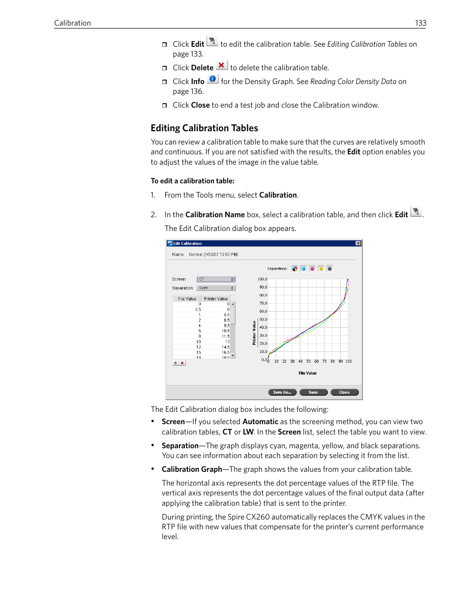 Editing calibration tables | Xerox 242 User Manual | Page 141 / 262