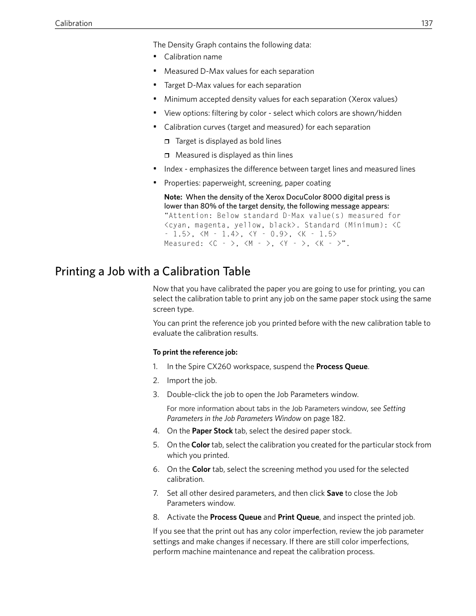 Printing a job with a calibration table | Xerox 242 User Manual | Page 145 / 262