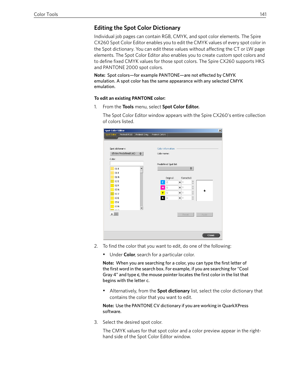 Editing the spot color dictionary | Xerox 242 User Manual | Page 149 / 262